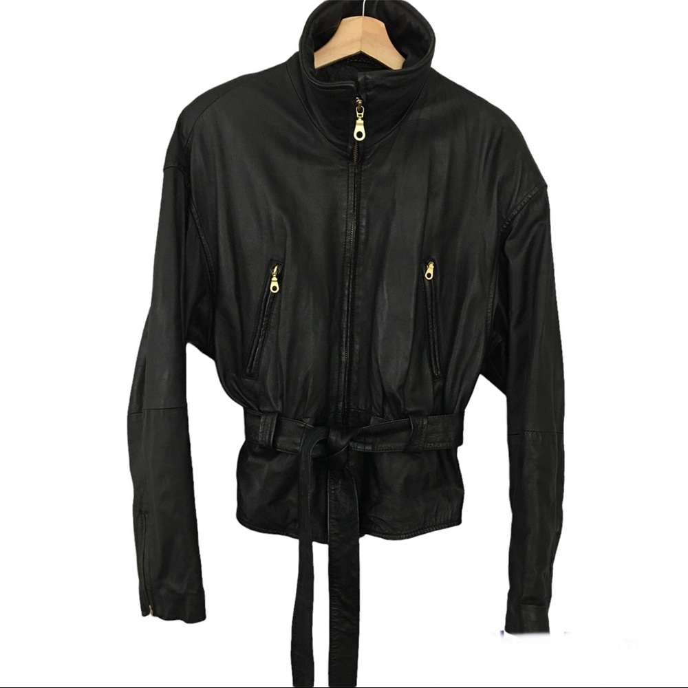 Vintage Wilsons Leather Black Leather Biker Moto Jacket Size Large, Fits Like M